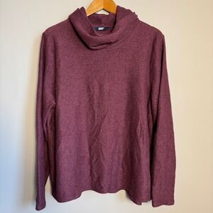 Lands‎ End Womens Long Sleeve Textured Cowl Neck Sweater Burgundy Size X-Large